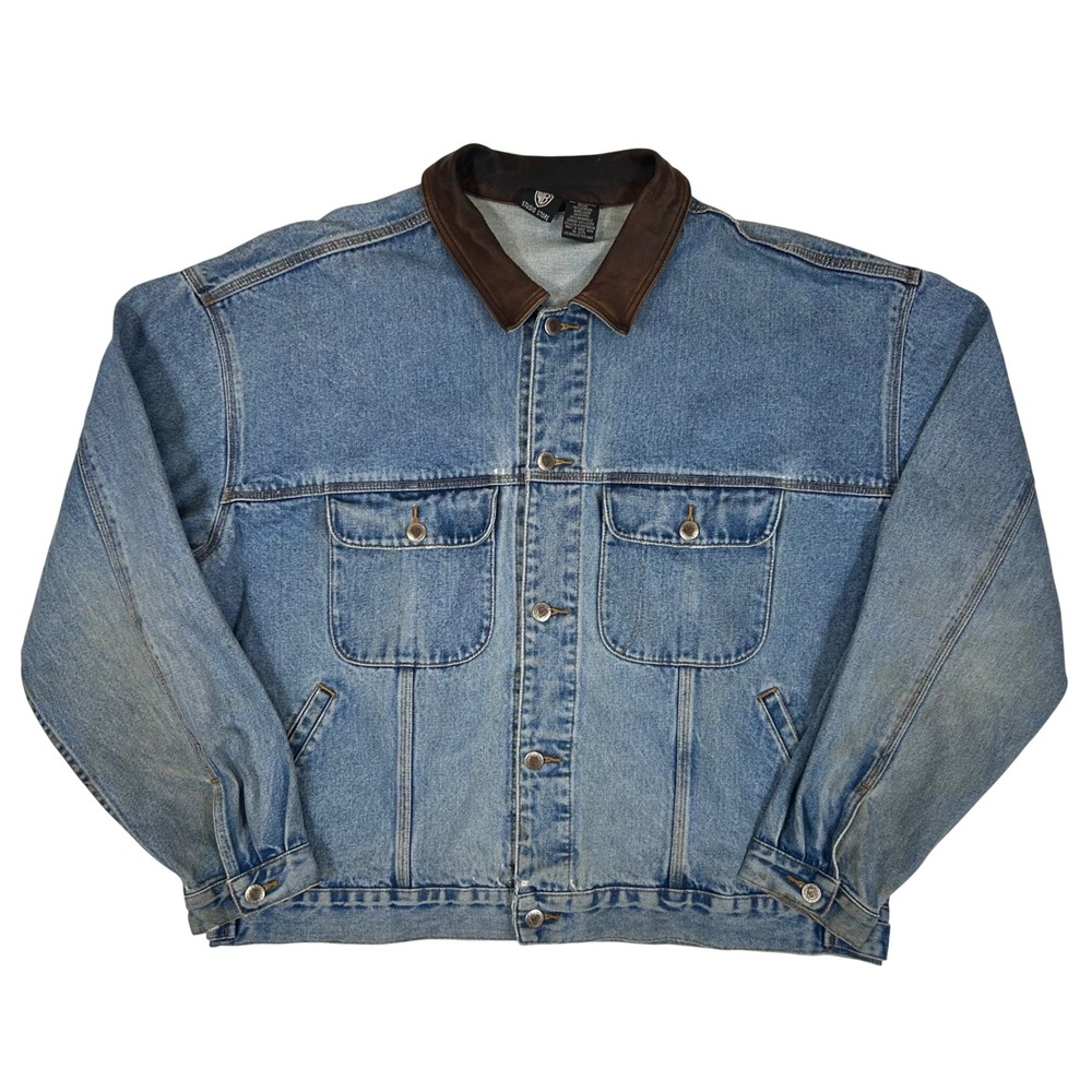 Vintage Warner Bros Studio Store Taz Diesel Devil Denim Jacket Leather XXL